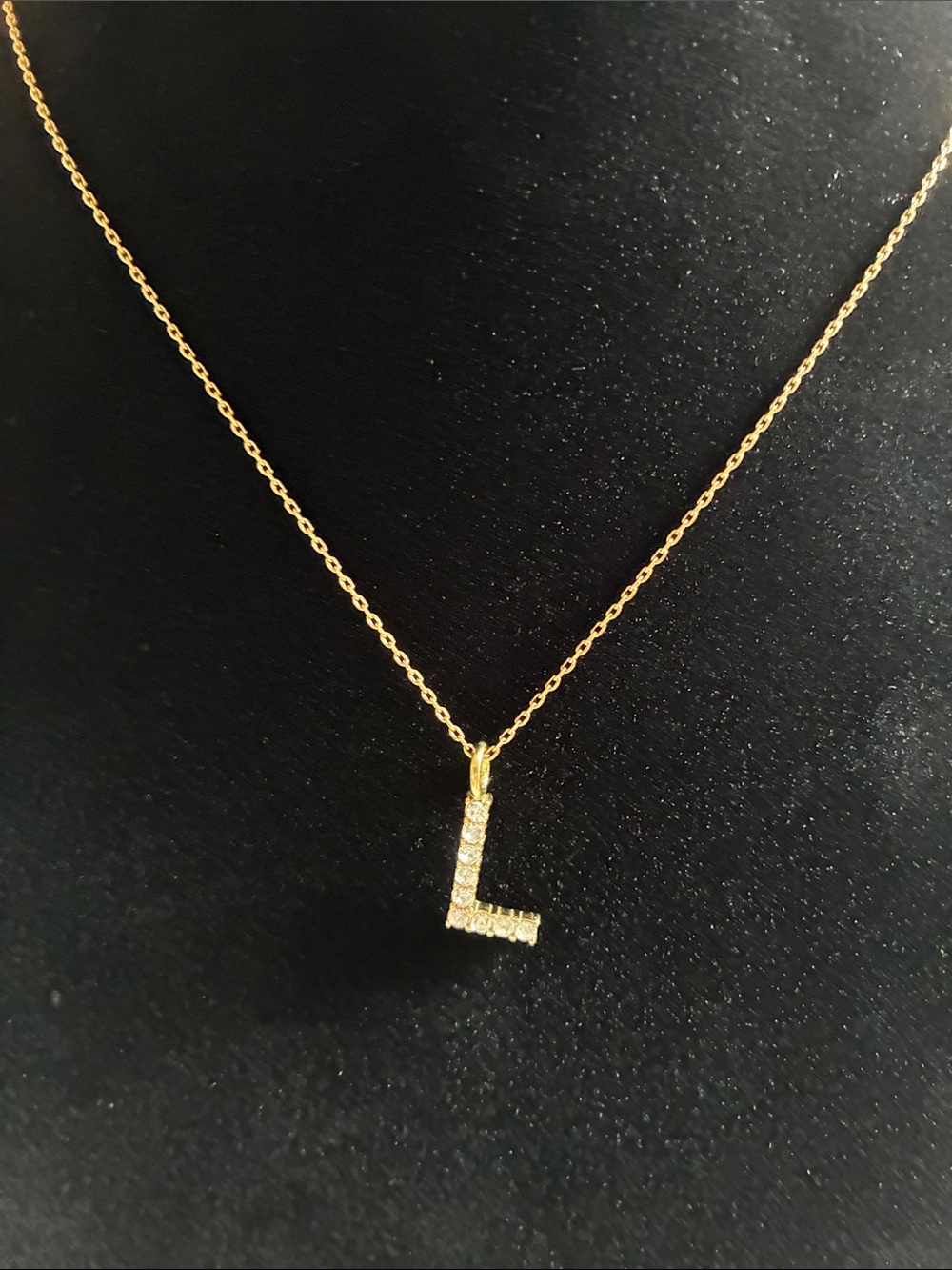 Plunder Gold-Tone 'L' Initial Necklace with Clear Stones
